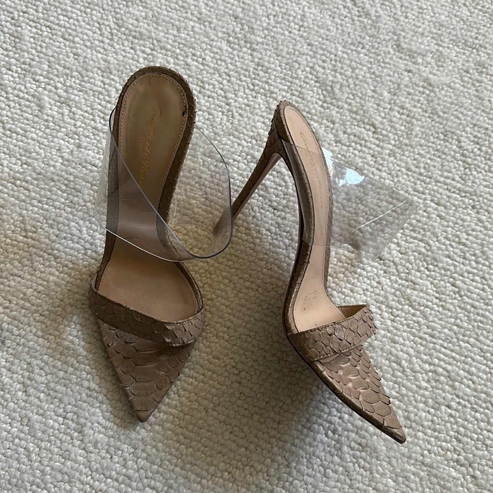GIANVITO ROSSI clear heel sandals point snake